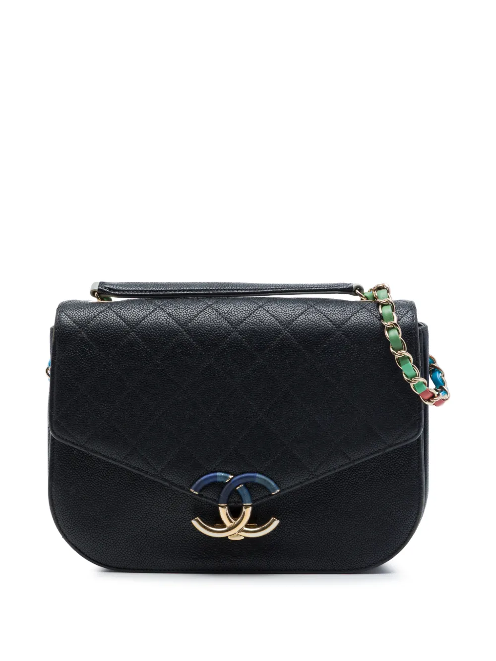 CHANEL Pre-Owned 2017-2018 Paris Cuba Medium Quilted Caviar Thread Around Flap satchel - Nero