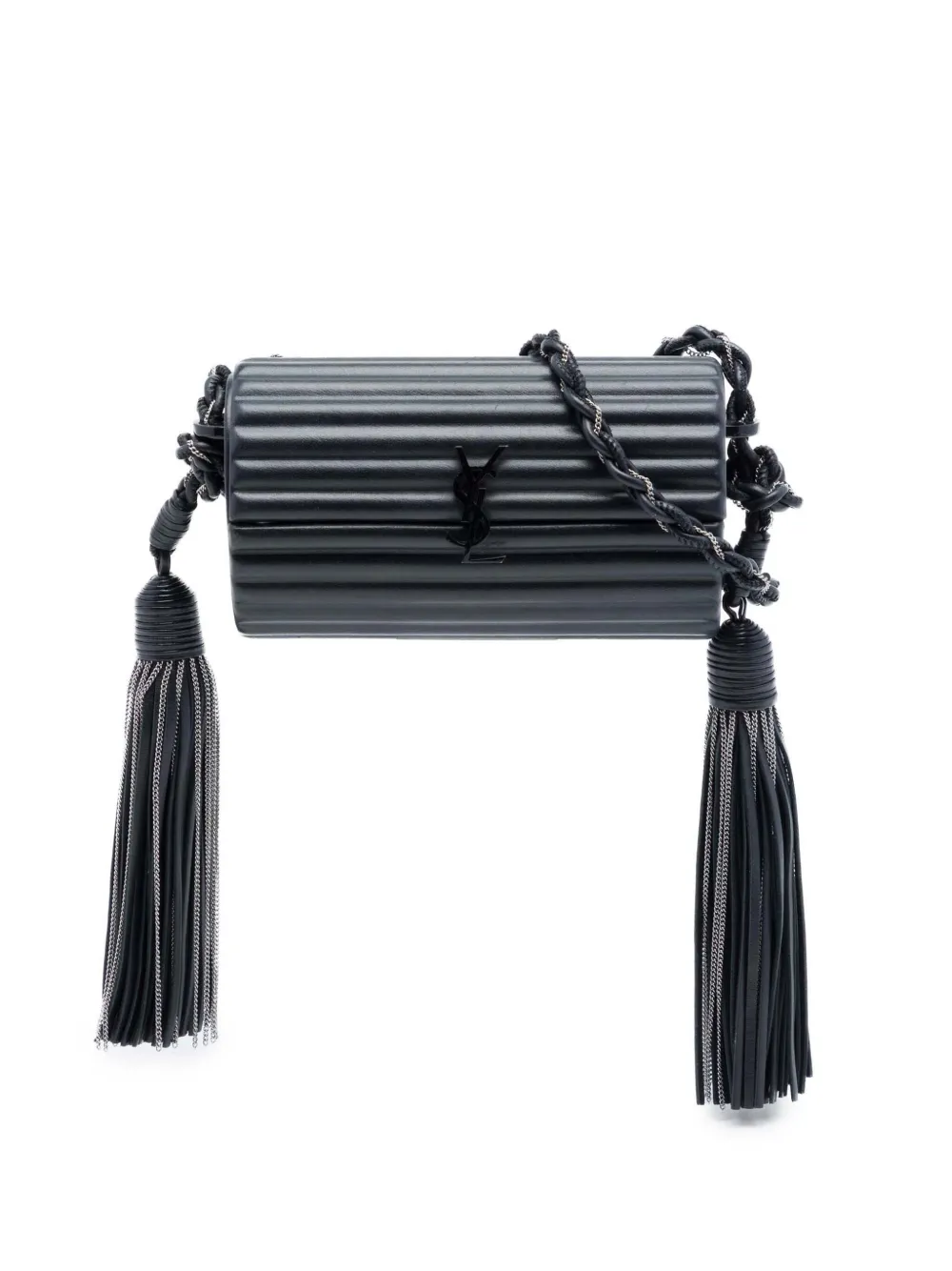 Saint Laurent Pre-Owned 2016 Ribbed Acrylic Lambskin Fringe Monogram Monochrome Opium Box Bag crossbody bag - Nero