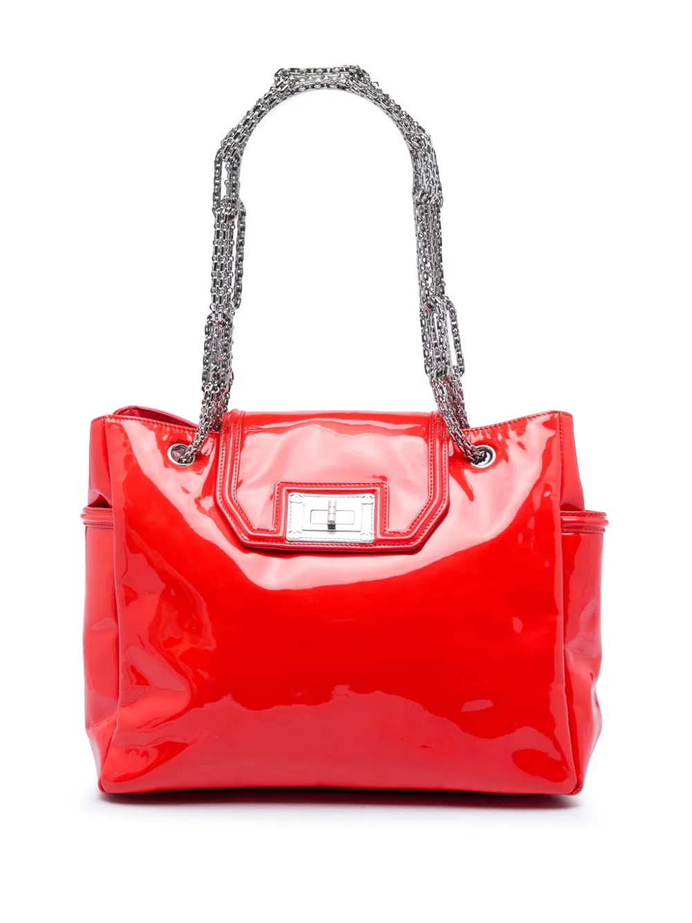 CHANEL Pre-Owned 2008-2009 Patent Mademoiselle Lock Bijoux Chain tote bag - Rosso