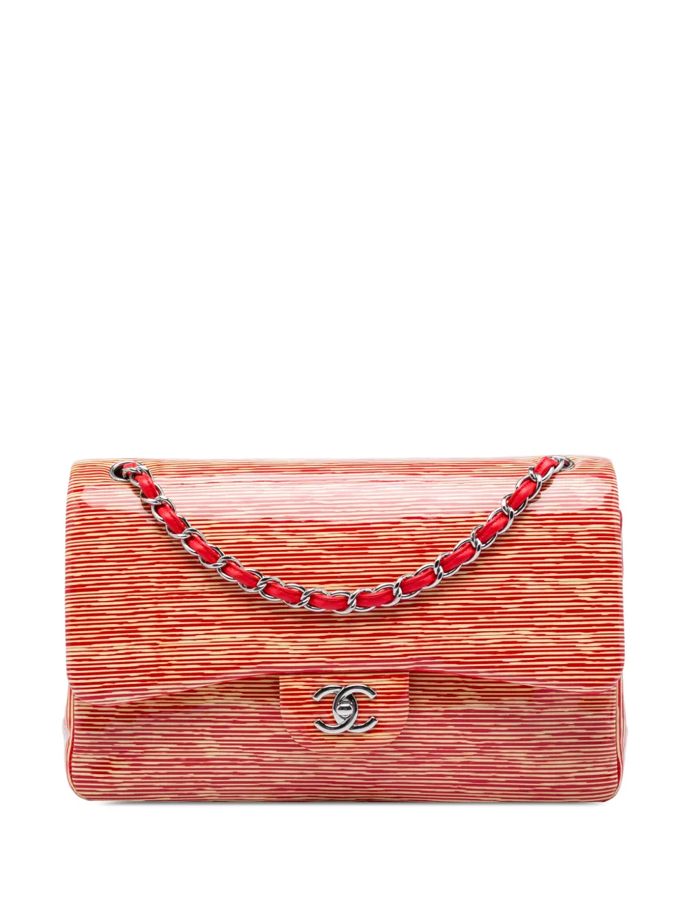 CHANEL Pre-Owned 2013-2014 Jumbo Classic Patent Striped Double Flap shoulder bag - Rosso
