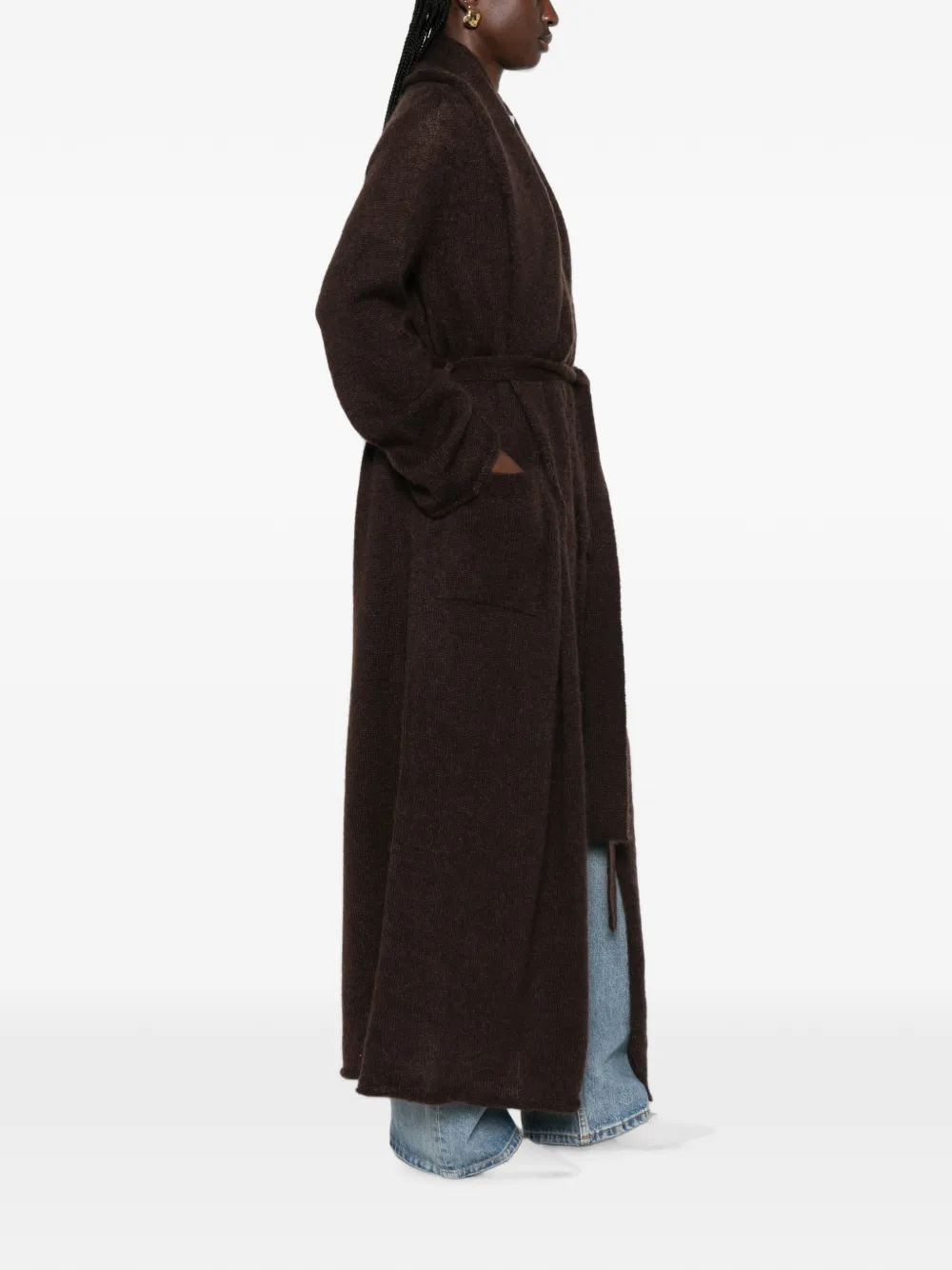 THE ANDAMANE Vest met sjaalkraag en ceintuur Bruin