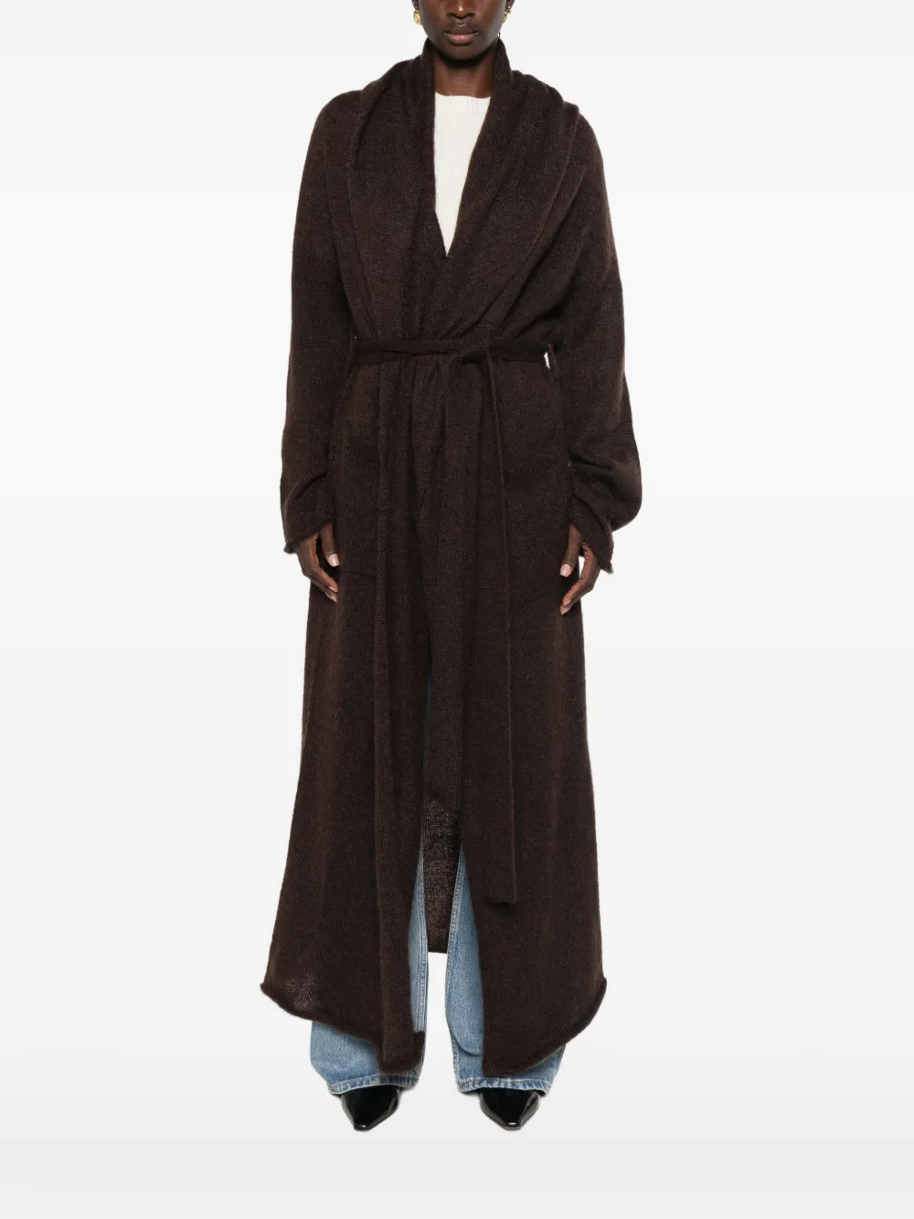 THE ANDAMANE Vest met sjaalkraag en ceintuur Bruin