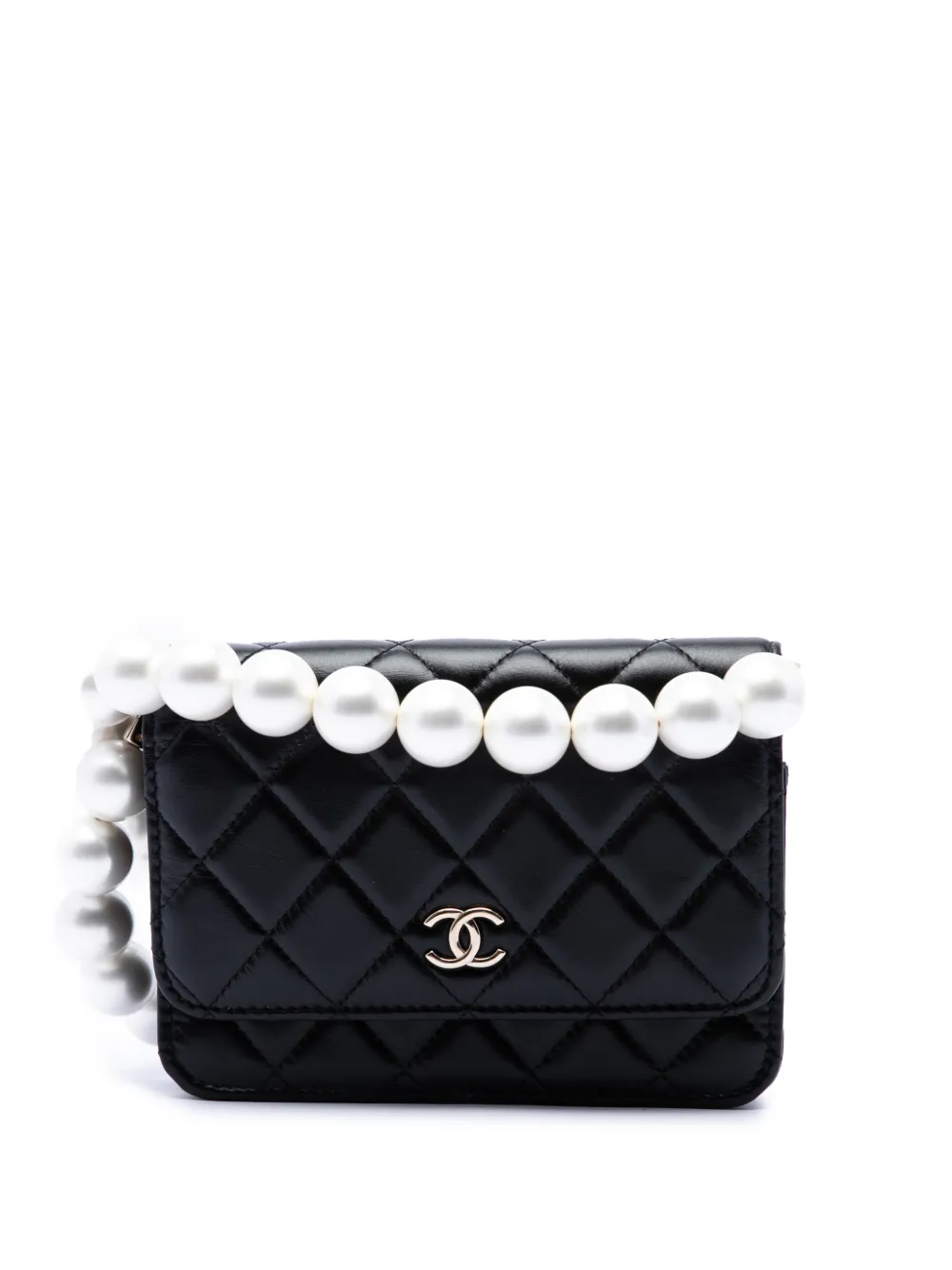 CHANEL Pre-Owned 2020 CC Quilted Calfskin Maxi Pearls Wallet on Chain crossbody bag - Nero