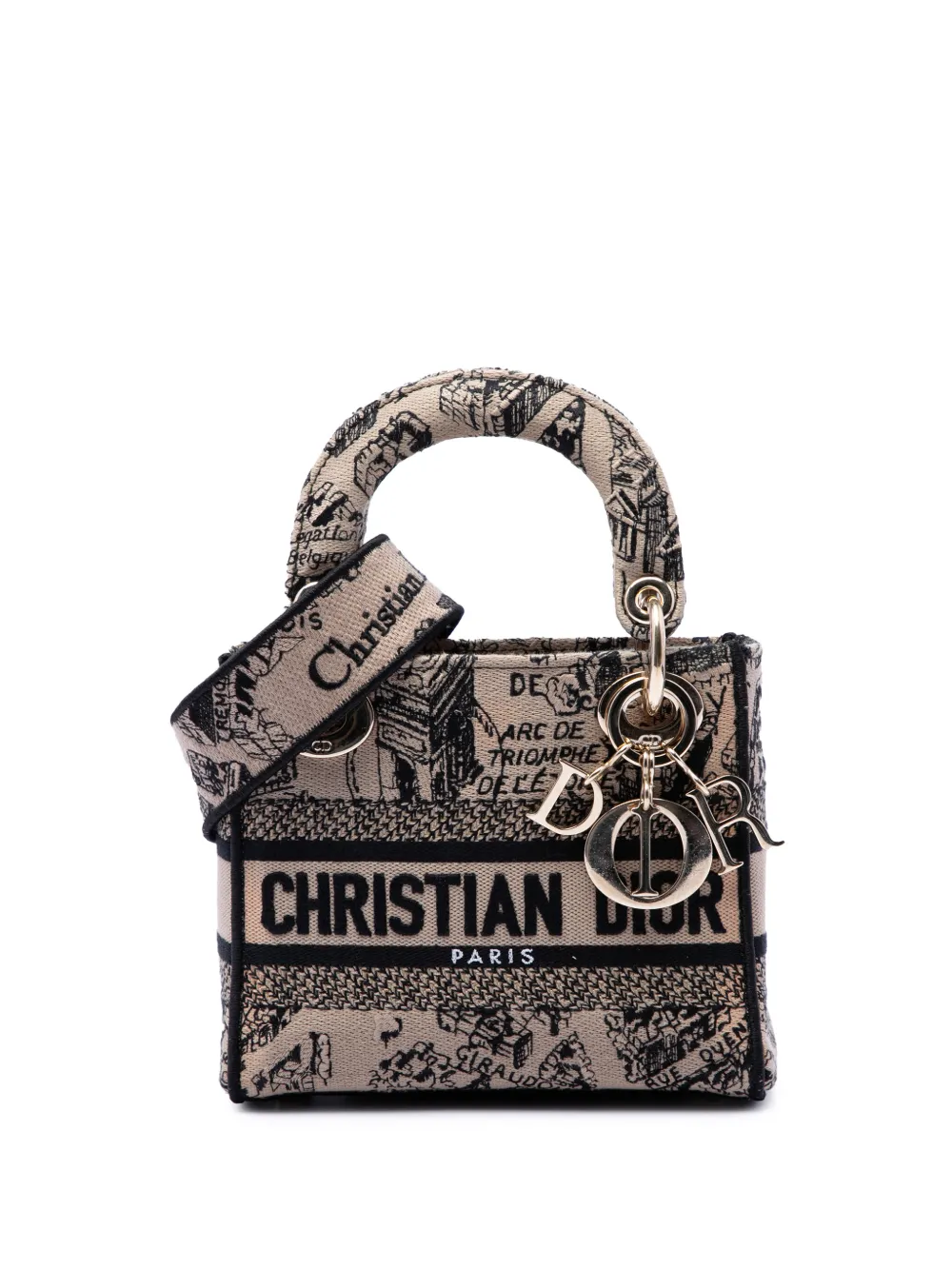 Christian Dior Pre-Owned 2023 Mini Embroidered Canvas Plan de Paris Lady D Lite satchel - Toni neutri