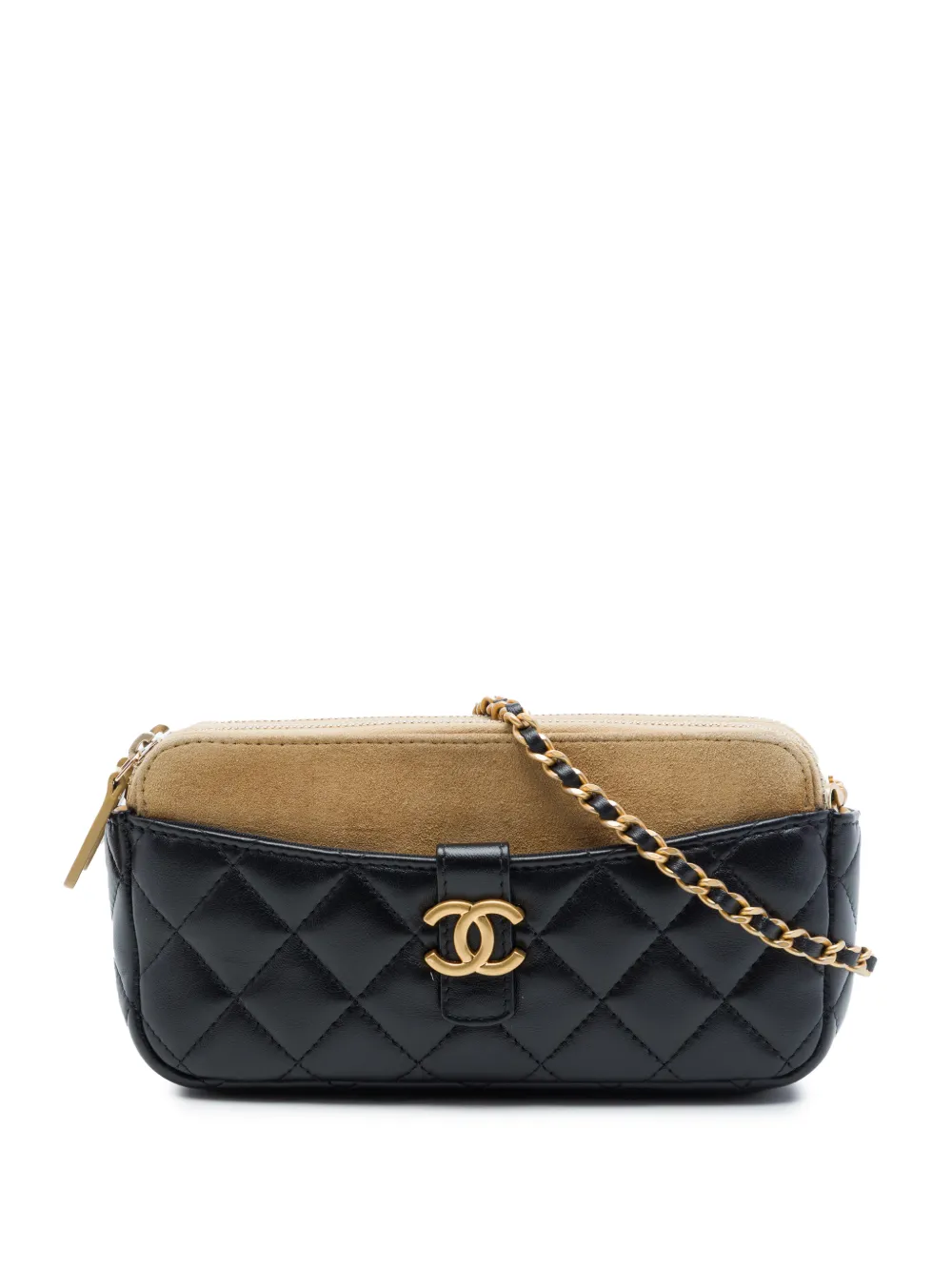 CHANEL Pre-Owned 2021-2026 CC Quilted Lambskin and Suede Double Zip Phone Holder With Chain crossbody bag - Braun