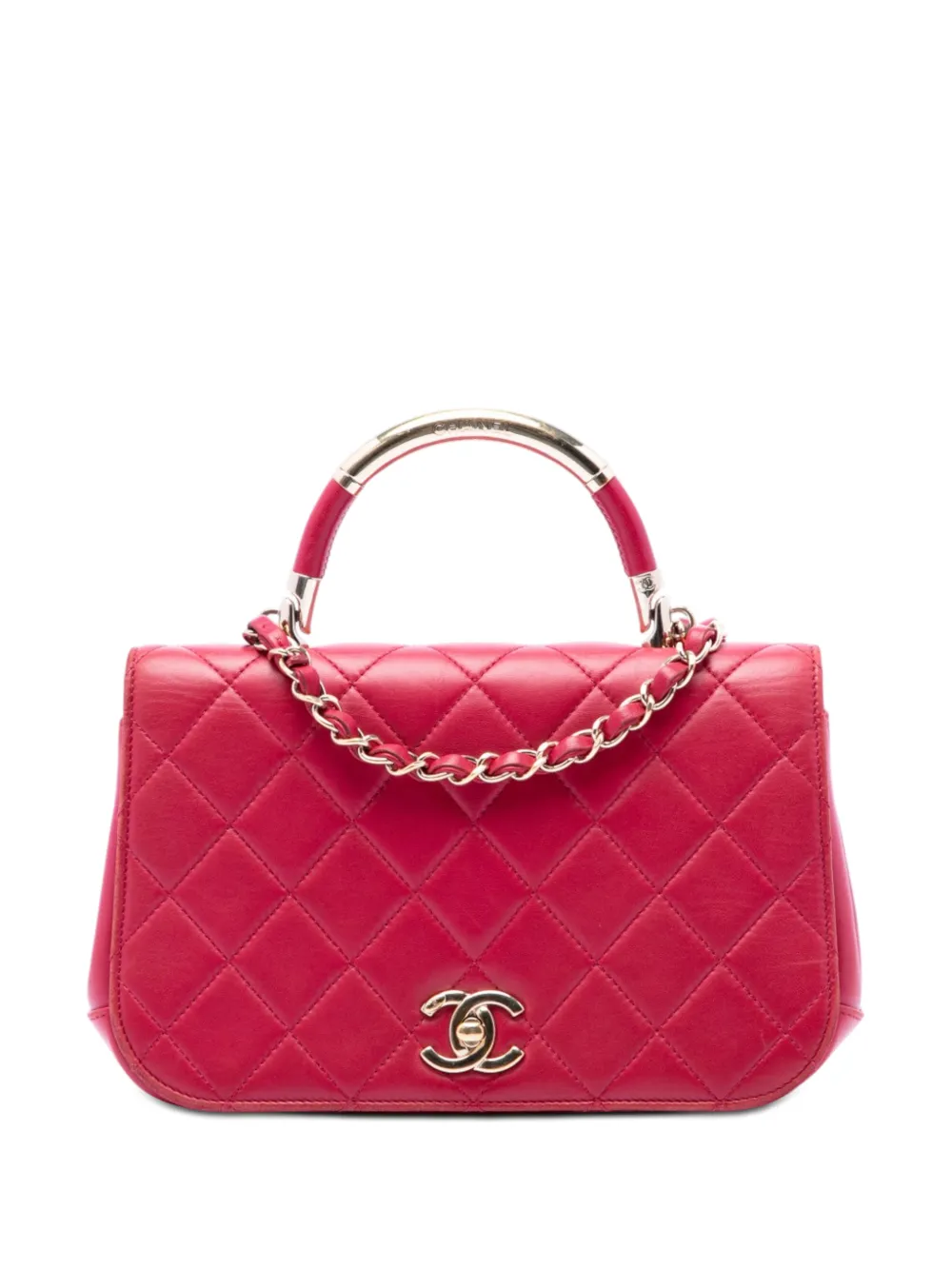 CHANEL Pre-Owned 2017-2018 Small Quilted Lambskin Carry Chic Flap satchel - Rosa