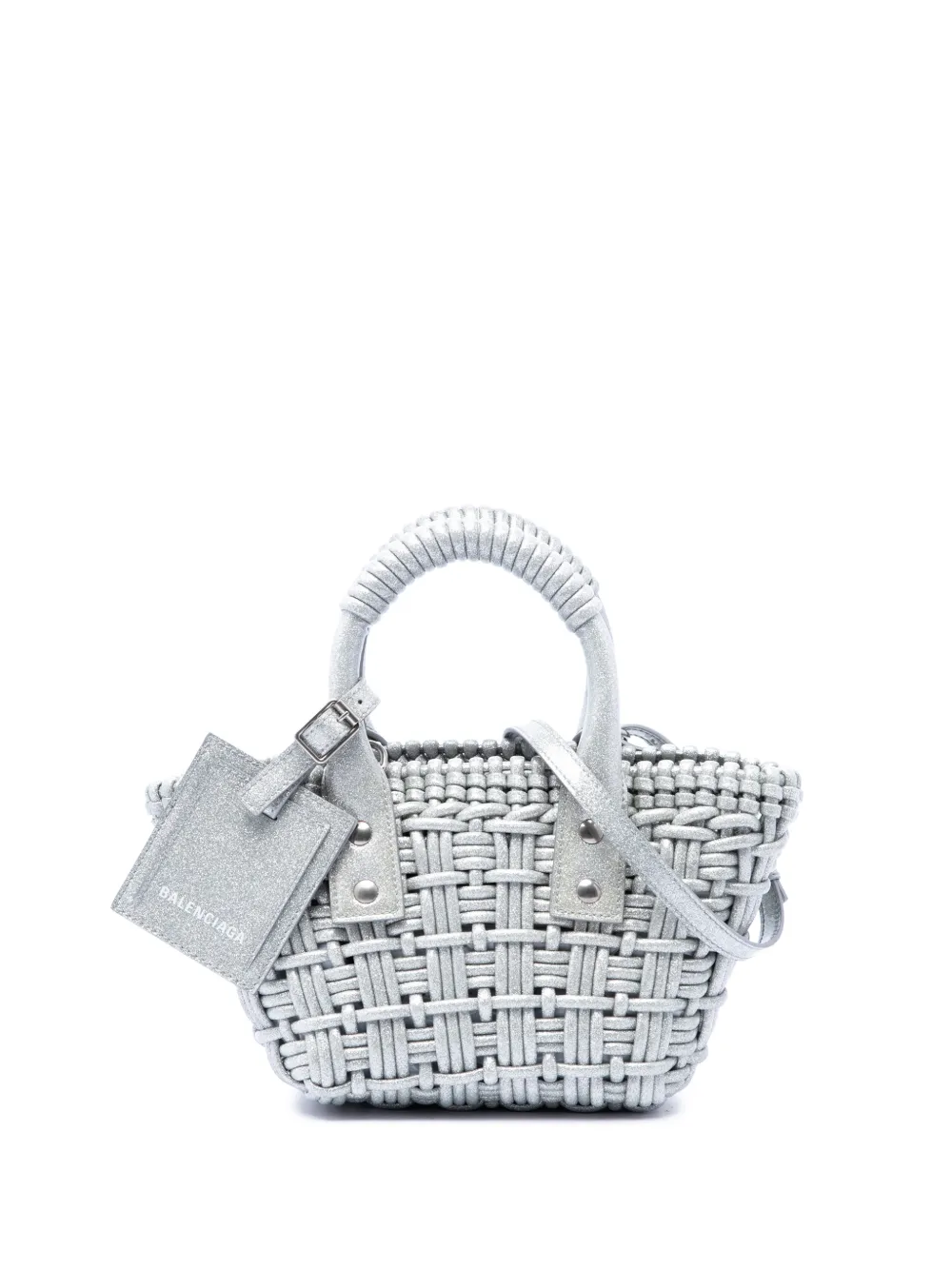 Balenciaga Pre-Owned 2022 Metallic Faux Leather Bistro Basket Bag XXS satchel - Argento