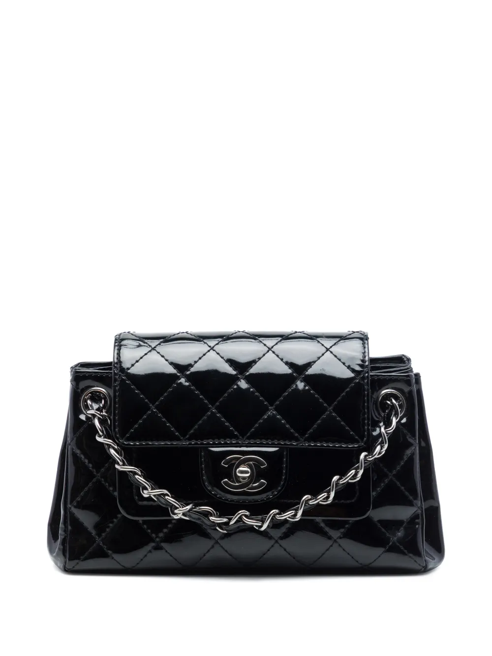 CHANEL Pre-Owned 2005-2006 Small CC Quilted Patent Accordion Double Flap shoulder bag - Nero