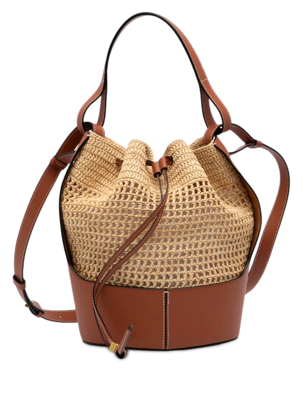 Loewe Pre-Owned 2020 Small Raffia and Calfskin Balloon Bucket Bag satchel - Braun