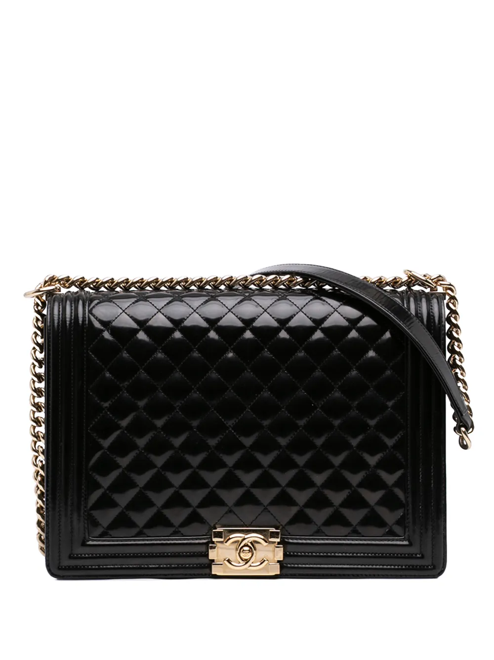 CHANEL Pre-Owned 2016-2017 Large Quilted Patent Boy Flap crossbody bag - Nero