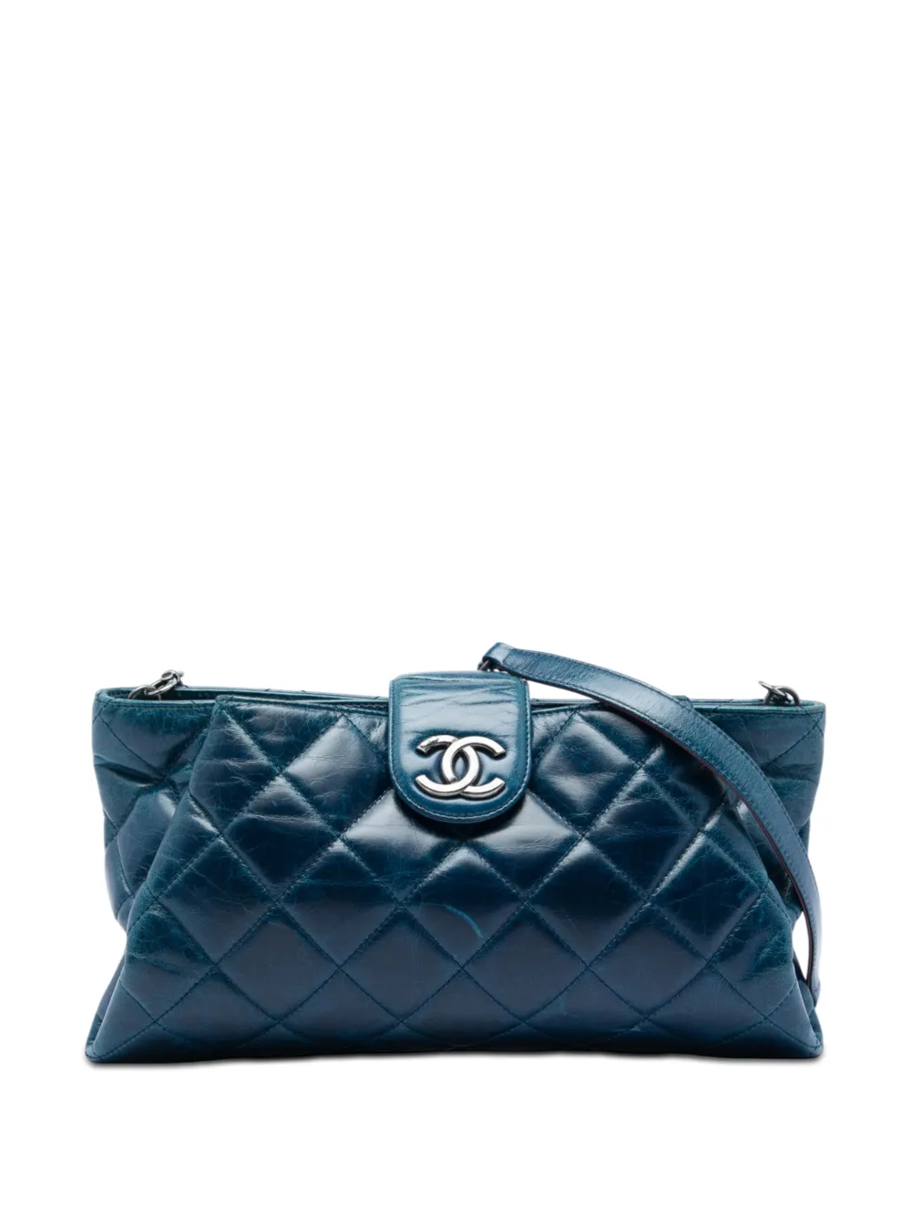 CHANEL Pre-Owned 2014 Quilted Glazed Calfskin Coco Pleats Chain Clutch crossbody bag - Blau
