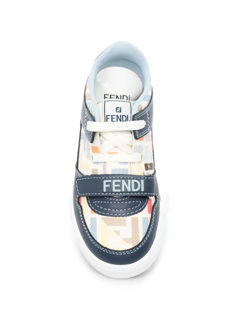 Fendi Kids monogram-pattern touch-strap sneakers Blauw