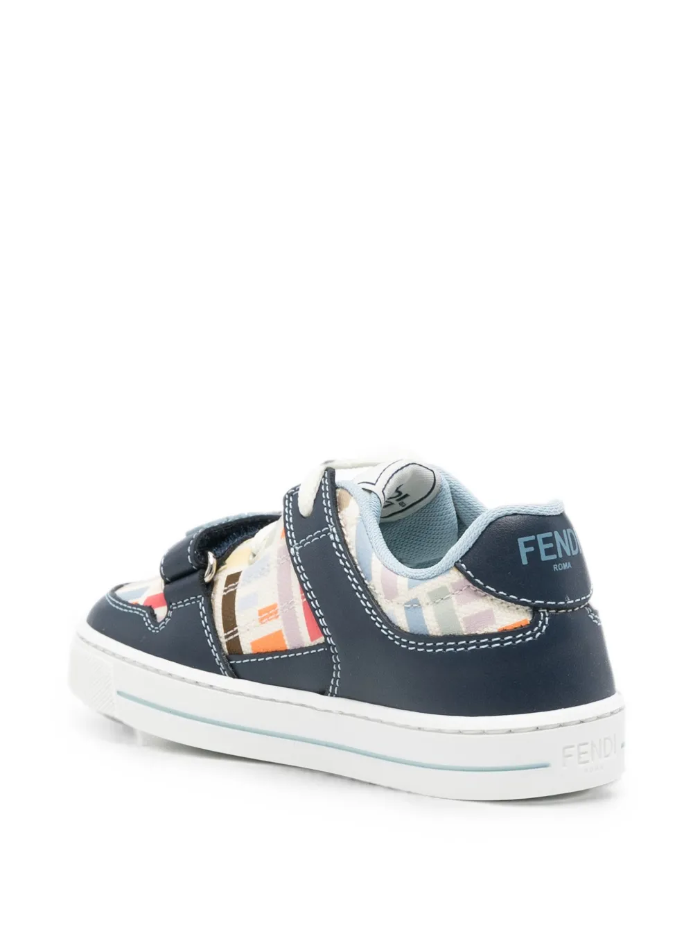 Fendi Kids monogram-pattern touch-strap sneakers Blauw