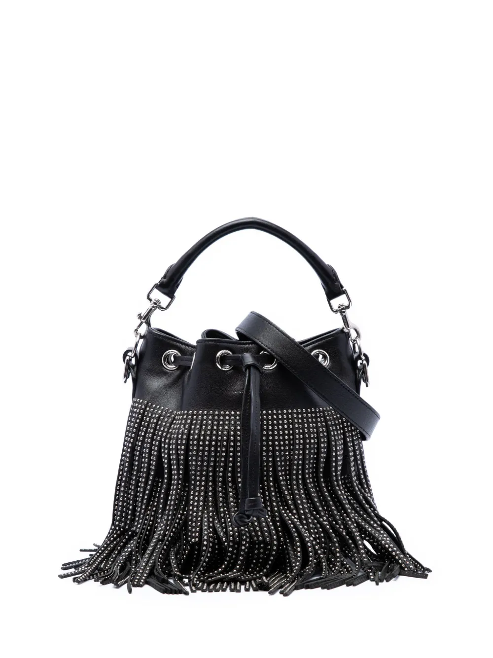 Saint Laurent Pre-Owned 2014 Small Studded Calfskin Emmanuelle Fringe bucket bag - Nero