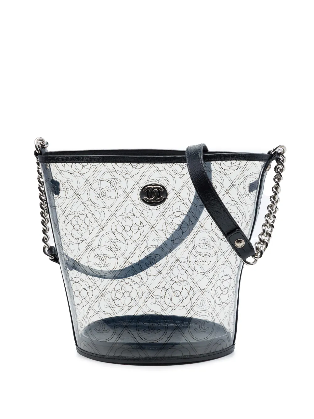 CHANEL Pre-Owned 2018 Medium PVC and Crumpled Calfskin Camellia Coco bucket bag - Nero