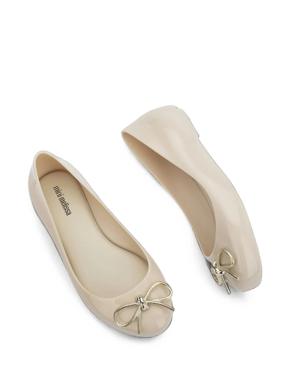 Mini Melissa Sweet Love Chrome bow-detail ballet flats Beige