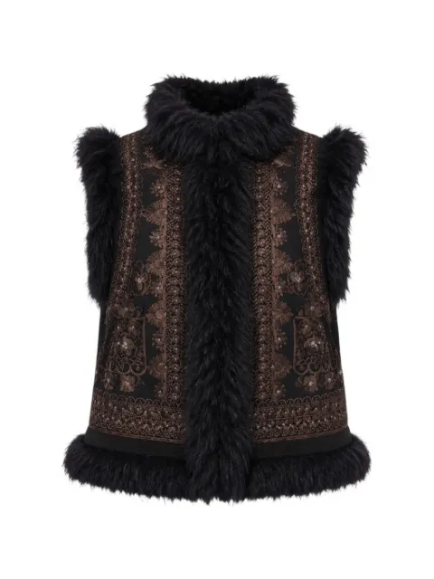 Antik Batik Sandora floral-embroidered shearling-trim gilet