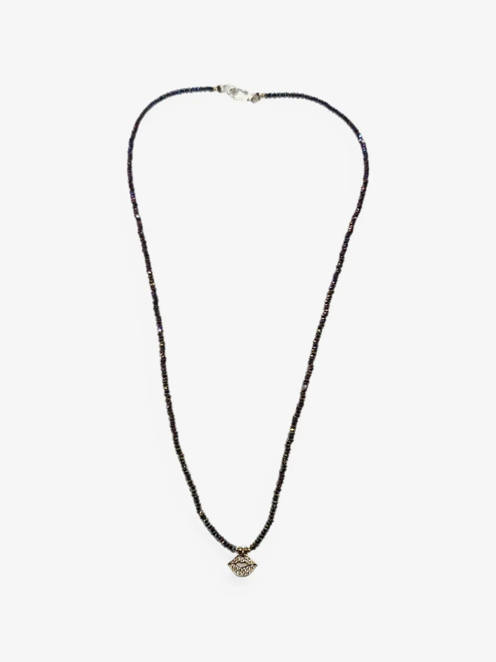 Kiss lip-pendant beaded necklace