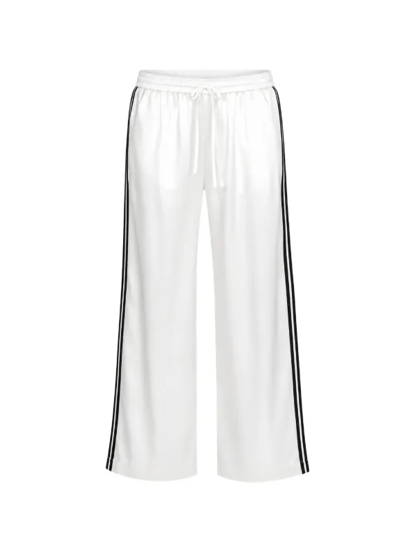 Sprwmn Athletic Side-stripe Wide-leg Silk Track Pants in White
