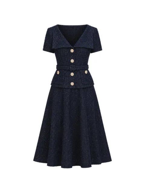 Self-Portrait navy boucle tailored midi dress