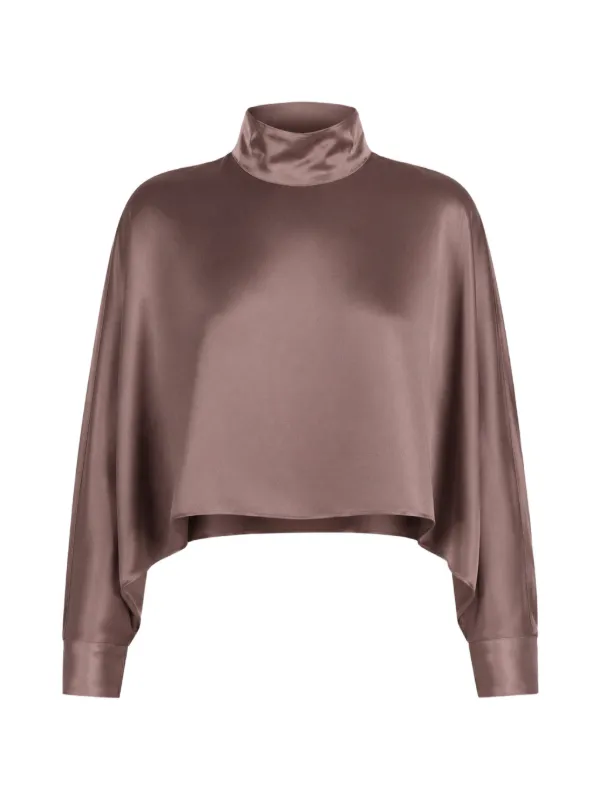 Lapointe High-neck Satin Blouse in Brown