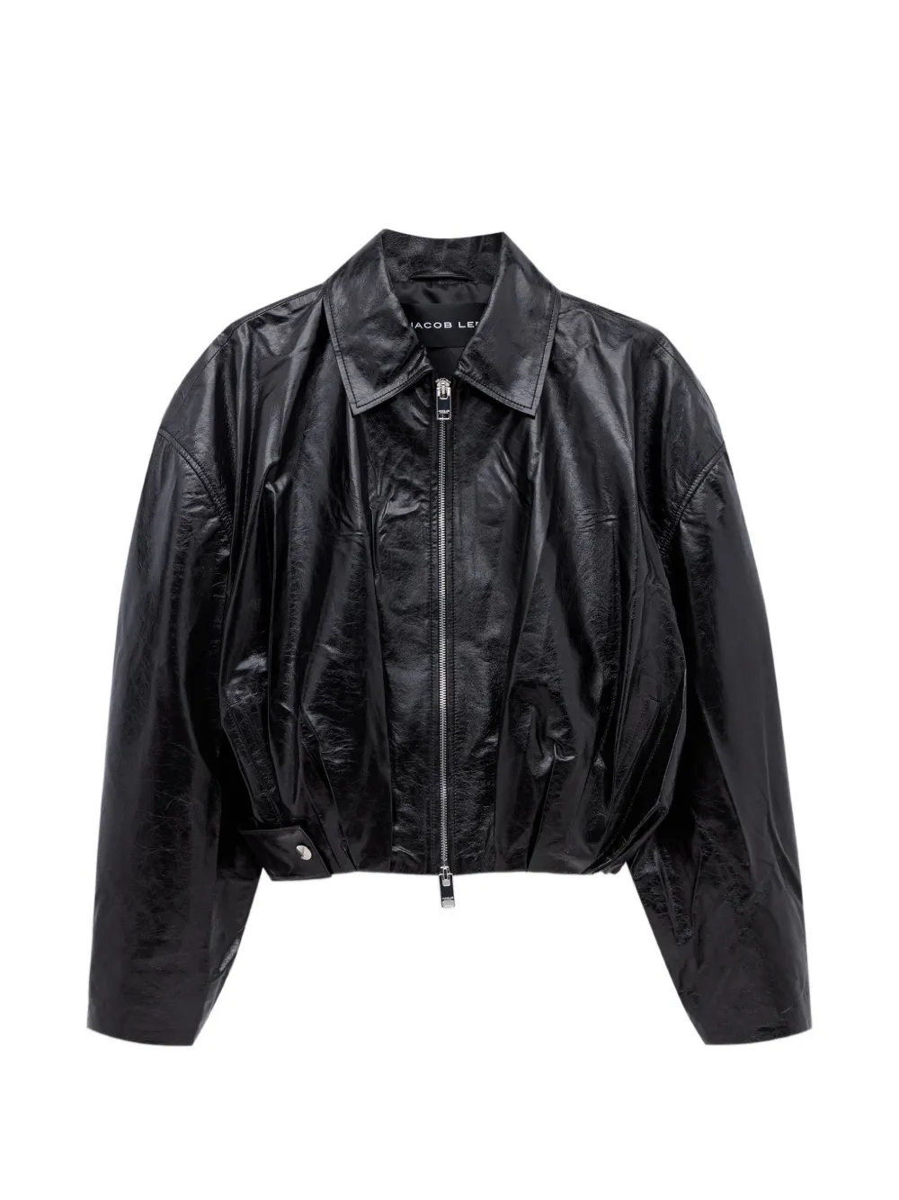 Jacob Lee Leather Bomber Jacket In Black
