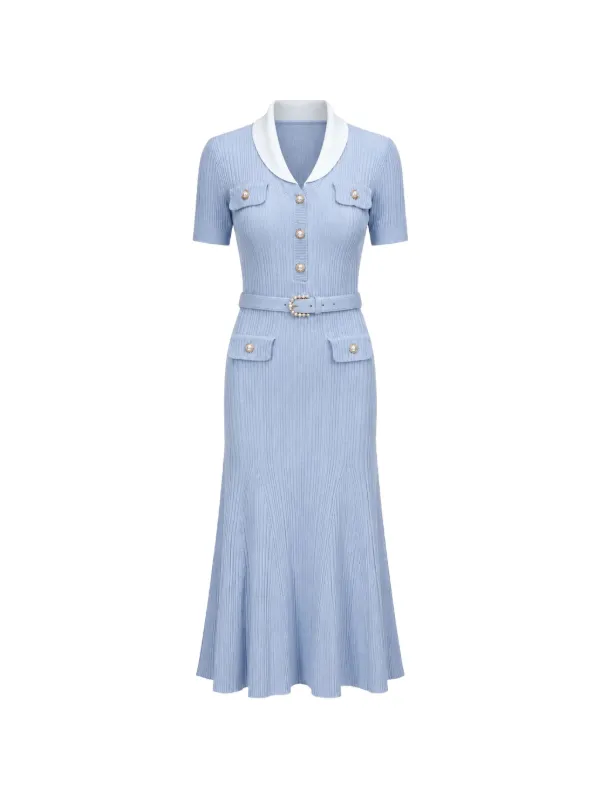 self portrait rib knit midi dress self-portrait - Blue Ribbed Navy dress