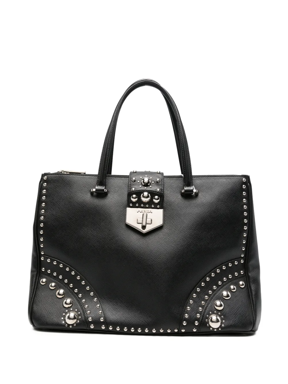 Prada Pre-Owned Borsa tote in pelle Saffiano con borchie 2010-2025 - Nero