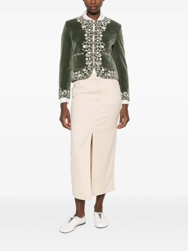 CELINE セリーヌ リネンジャケット オリーブグリーン テーラード 40 Celine Pre-Owned floral-embroidered Jacket | Green | FARFETCH