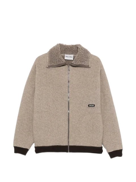 Miu Miu Pre-Owned fleece-texture logo-patch jacket