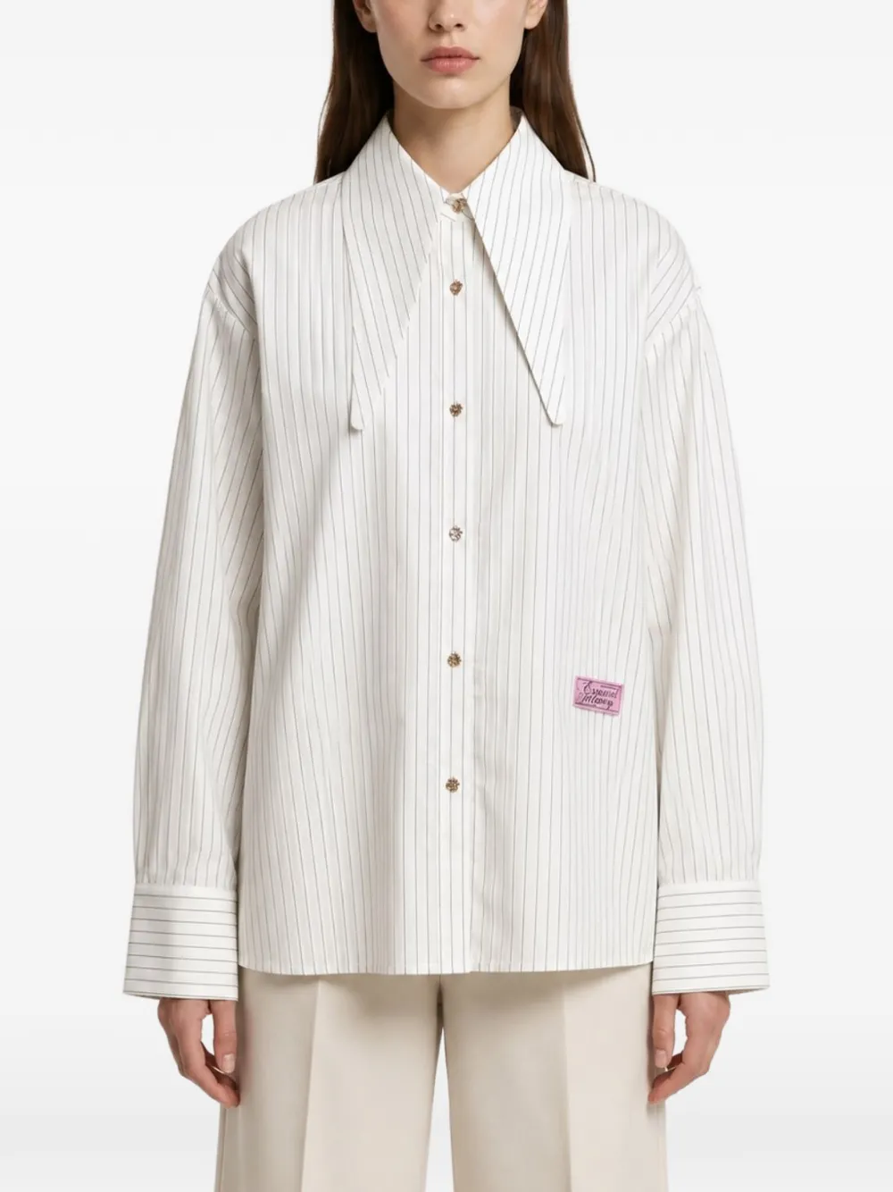 Essentiel Antwerp Blouse met krijtstreep en puntige kraag Wit