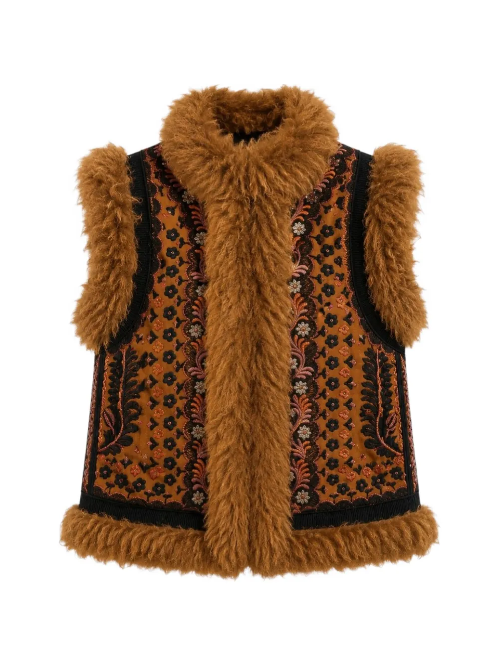 Antik Batik veston Sandora à broderies et finitions en peau lainée - Marron Antik Batik veston Sandora à broderies et finitions en peau lainée - Marron