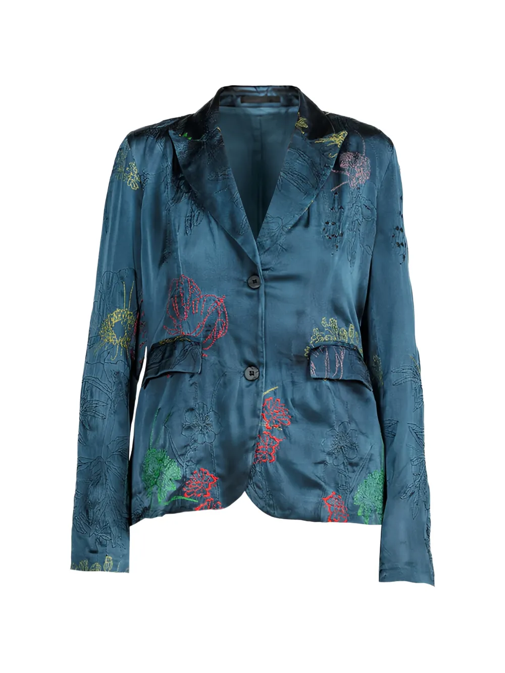 Avant Toi poppy-embroidered single-breasted blazer - Blau