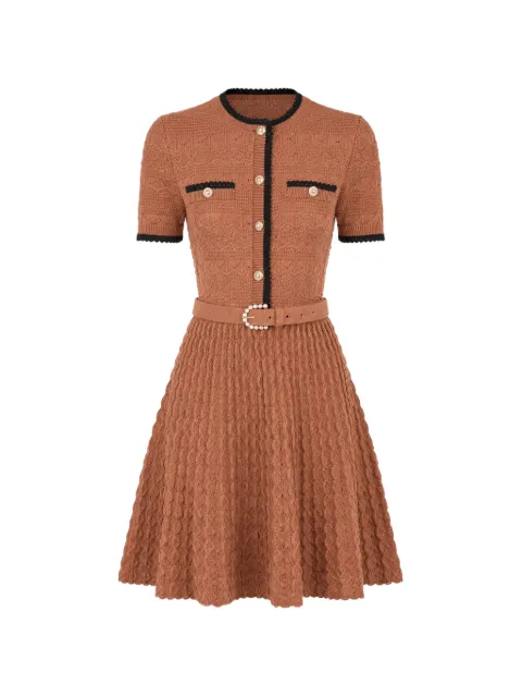 Self-Portrait brown pointelle knit mini dress