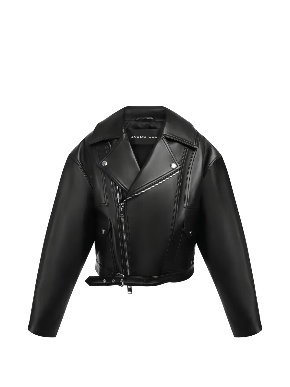 Jacob Lee belted leather biker jacket - Nero