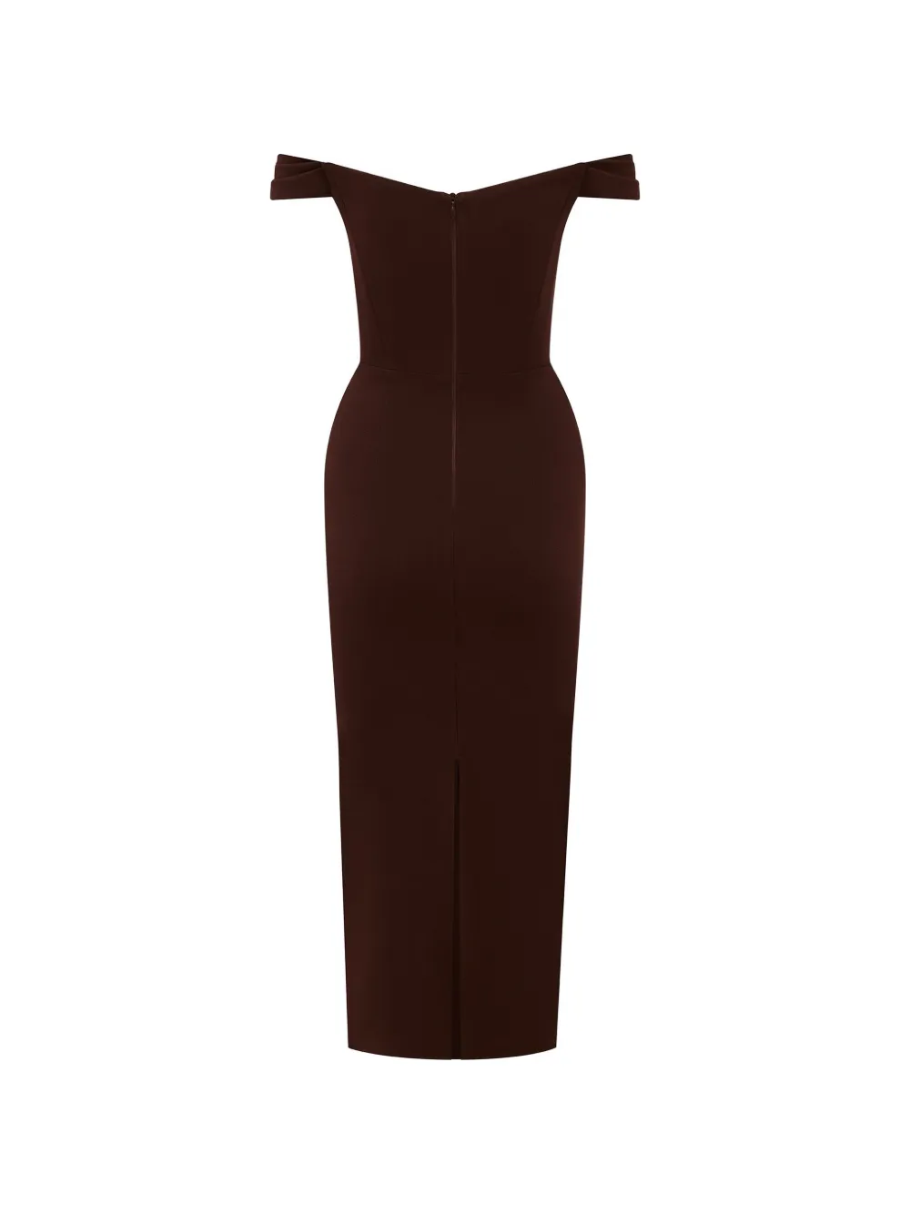 Alex Perry Off-shoulder Midi Dress in Brown, view 2
