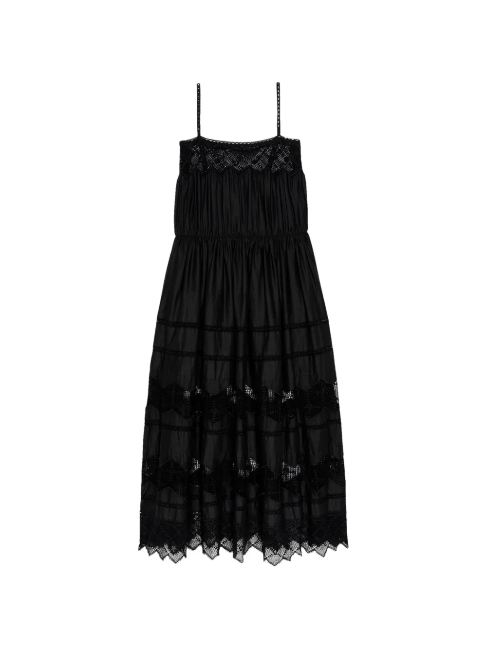 The Great. Rosette crochet-trim midi dress - Nero