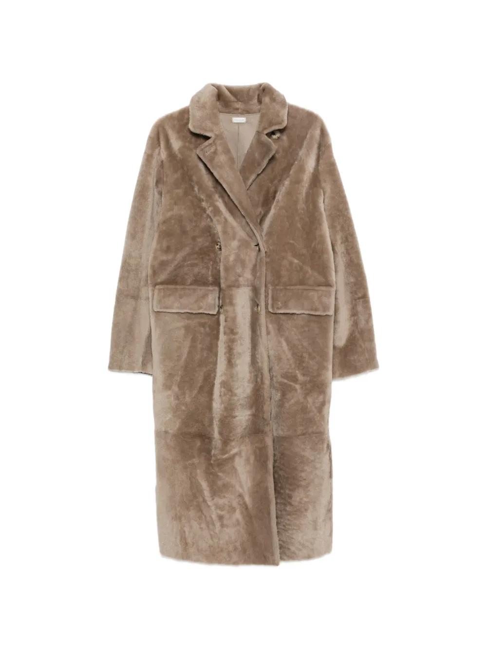 Utzon double-breasted reversible shearling coat - Nude