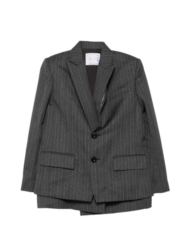 Sacai Pinstriped Layered-detail Blazer in Black