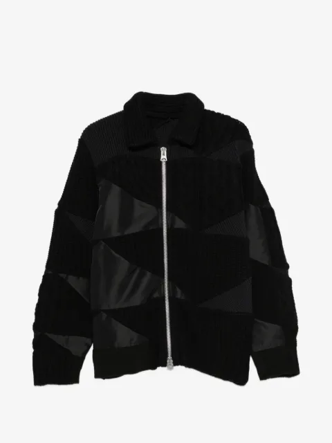 sacai patchwork cable-knit cardigan