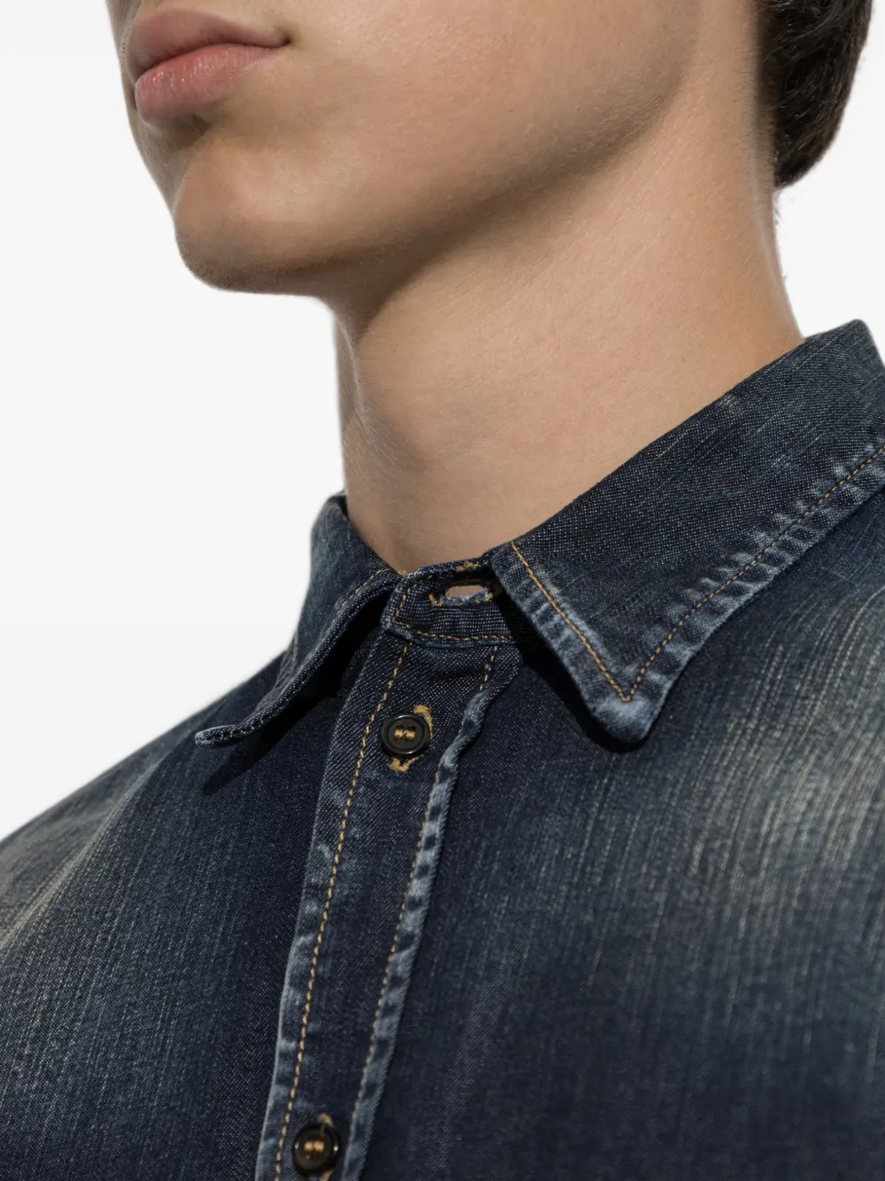 DSQUARED2 Denim overhemd met vervaagd effect en leren patch Blauw