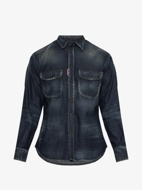 DSQUARED2 camisa vaquera con parche de cuero y efecto degradado