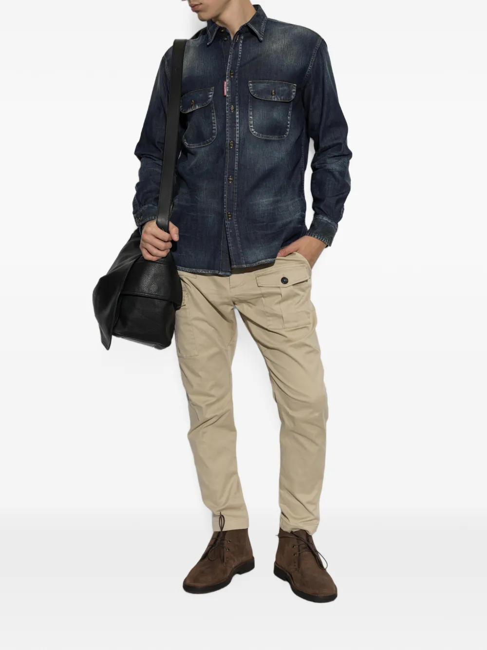 DSQUARED2 Denim overhemd met vervaagd effect en leren patch Blauw
