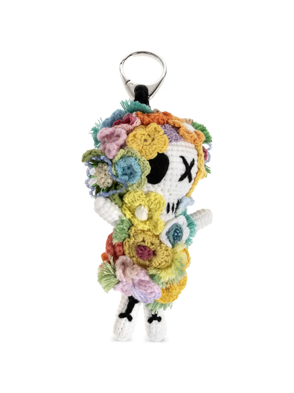 Alexander McQueen crochet floral-embellished bag charm - Weiß