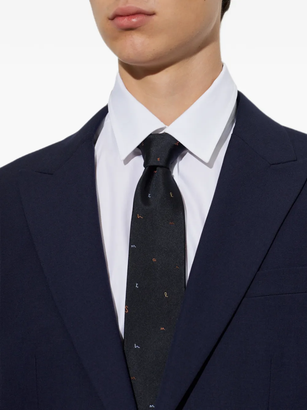 Paul Smith Zijden stropdas met geborduurde letter Zwart