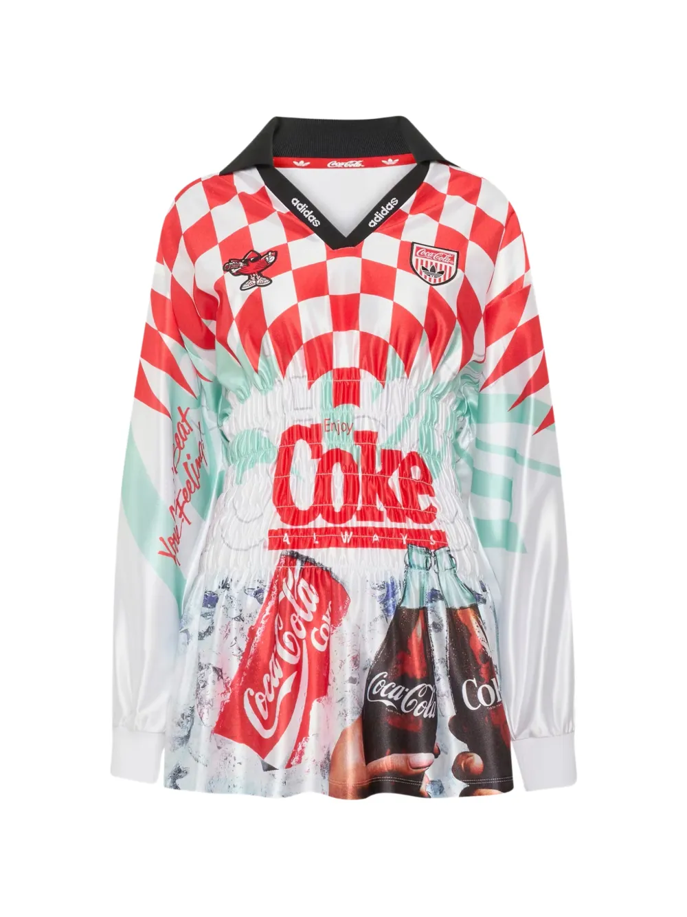adidas x Coca-Cola Mash Up Jersey mit Smok-Details - Weiß