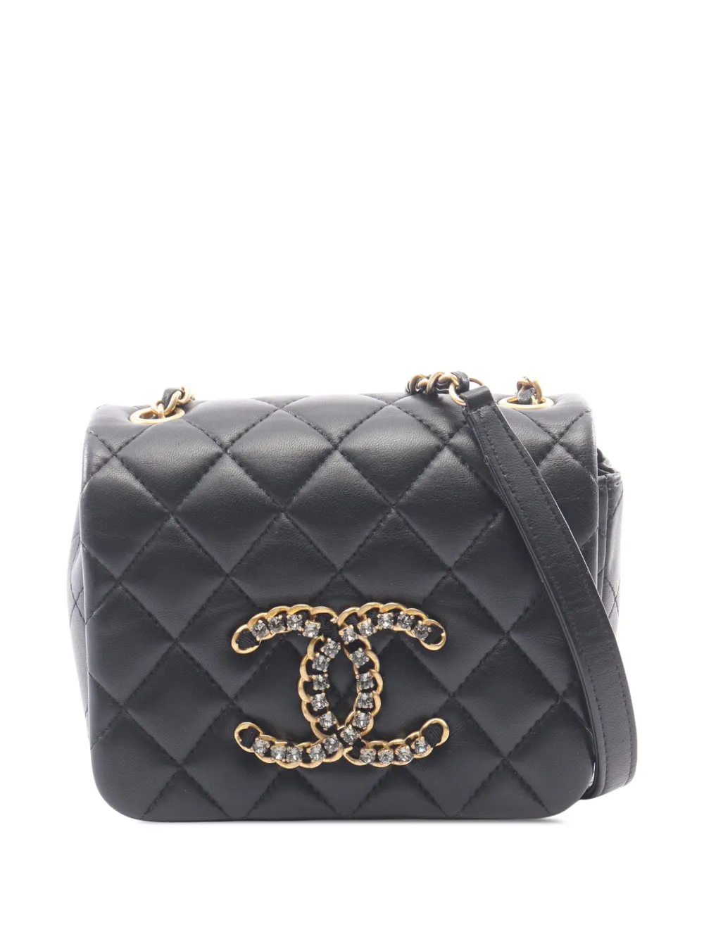 CHANEL Pre-Owned 2021-2026 Mini Quilted Lambskin CC Crystal Full Flap crossbody bag - Nero