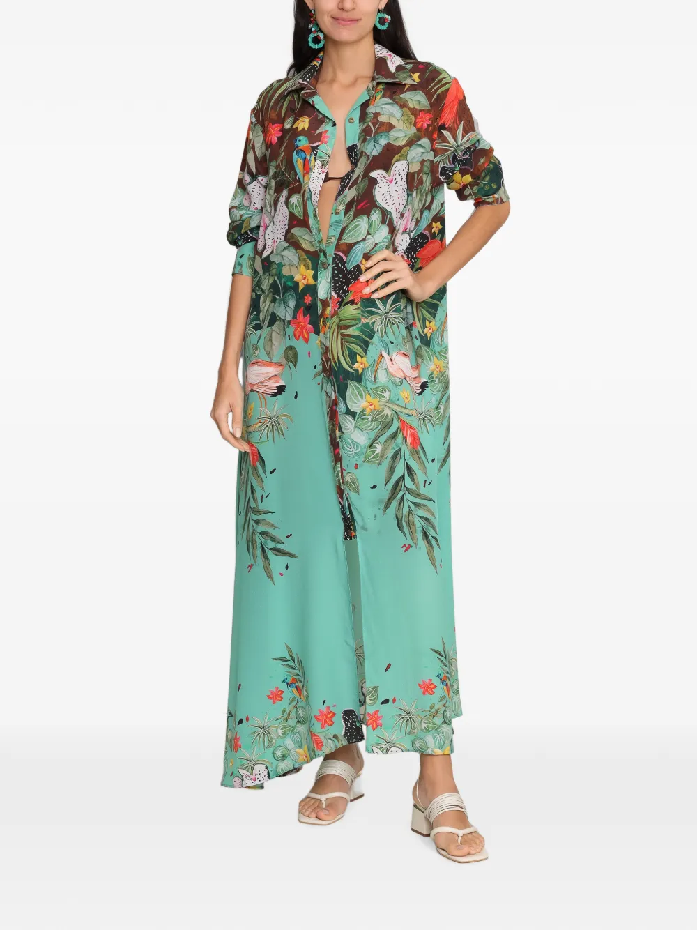 Amir Slama x Avatim zijden maxi-jurk met tropische print Groen