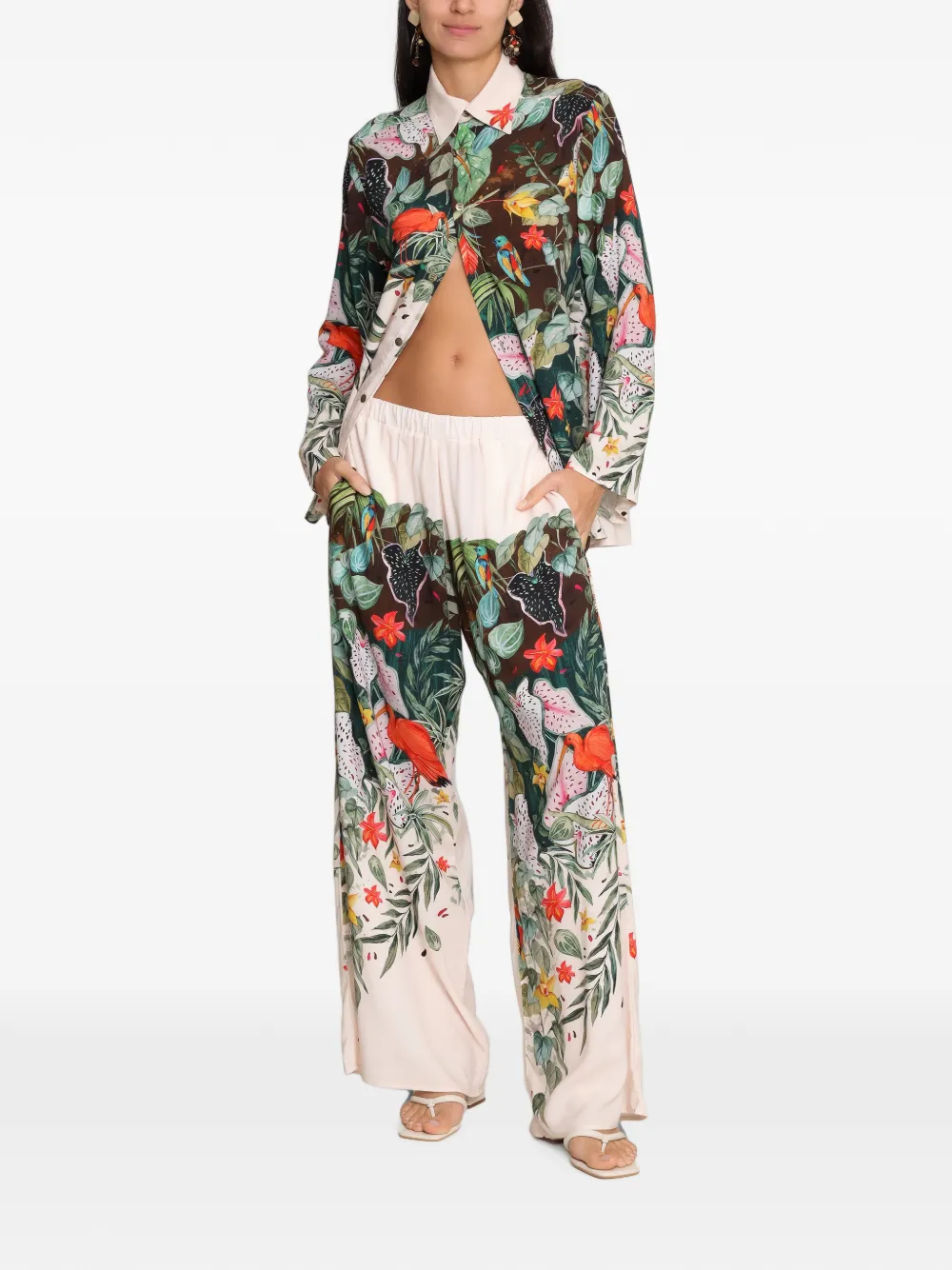 Amir Slama x Avatim blouse met tropische print en lange mouwen Beige