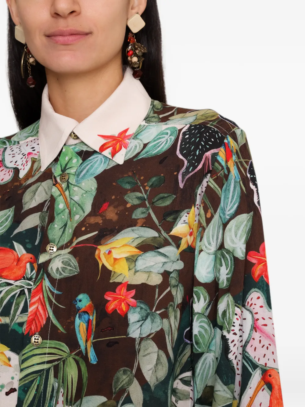 Amir Slama x Avatim blouse met tropische print en lange mouwen Beige